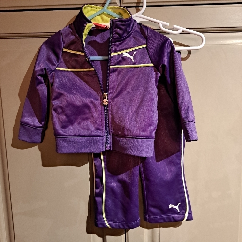 Puma girls 12 month jogging pants & zip up jacket dark purple